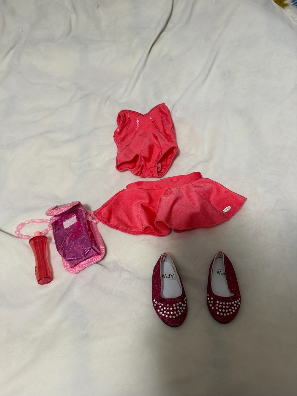 American Girl Ice Skating Costume Set with Glitter Shoes & Water Bottle Set